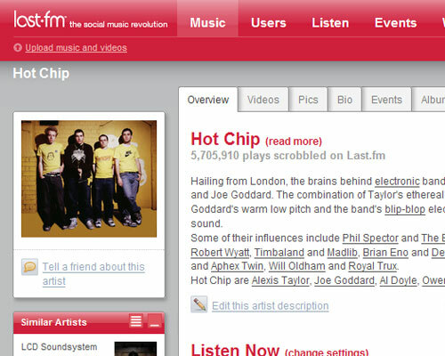 Pagrindinis „Last.fm“ puslapis