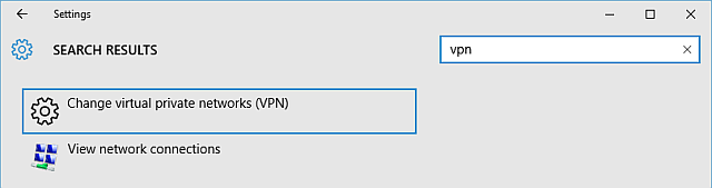 „Windows 10“ VPN nustatymų skydelis