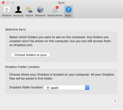 „Mac Dropbox“ selektyvusis sinchronizavimas