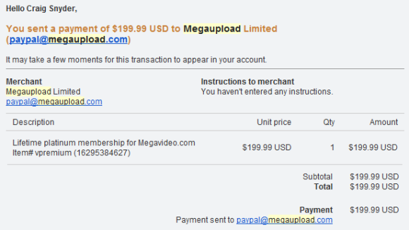 Kodėl „MegaUpload“ ir kas kitas? mega siuntimo kvitas