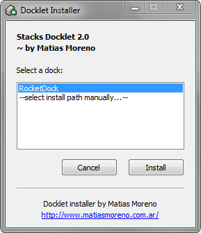 „RocketDock + Stacks Docklet“: ne tik dokas, bet ir visas darbastalio organizavimo sprendimas [Windows] 2013 04 12 22 48 04 „Docklet Installer“