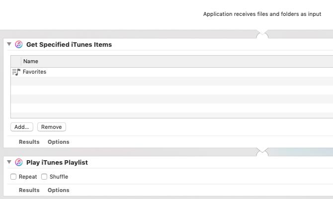 „Automator“ programa, kad būtų galima leisti nurodytą grojaraštį „Mac“