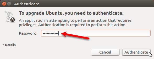 Autentifikuokite, kad galėtumėte atnaujinti „Ubuntu“ 17.10