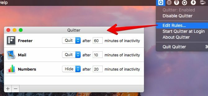 „quitter-Mac“ meniu juostos programos