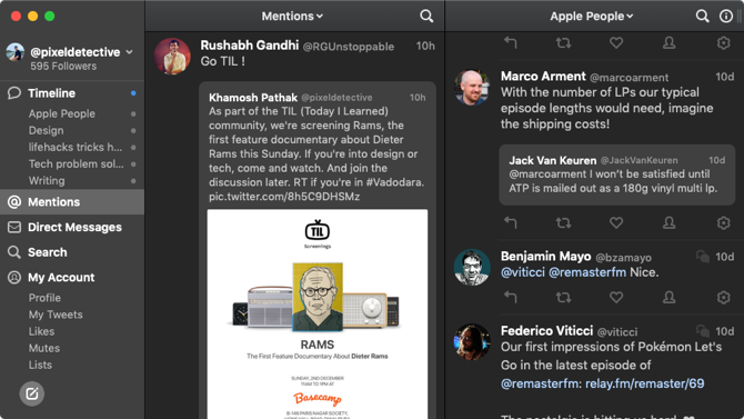 „Tweetbot 3“ tamsus režimas