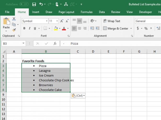 Ištraukų sąrašas nukopijuotas iš „Word“ į kelis langelius „Excel“
