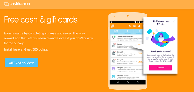 „Cash Karma“ mokamos apklausos „iPhone Android“ programa