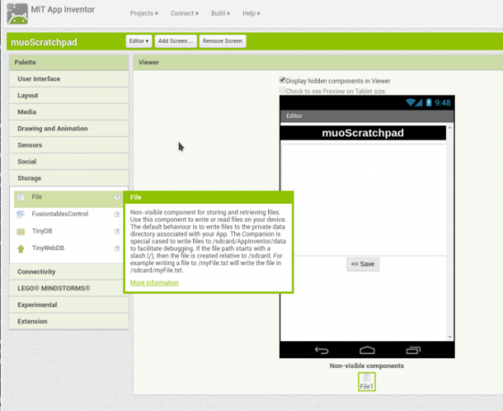 Android sukurti app appinventor screen2 saugykla