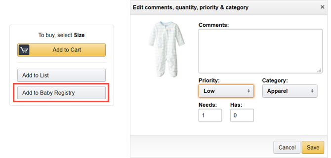 amazon baby register pridėti taisymą