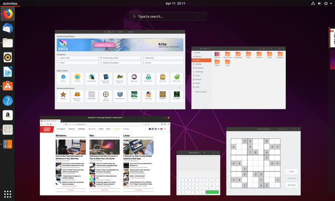 Veiklos apžvalga Ubuntu 19.04