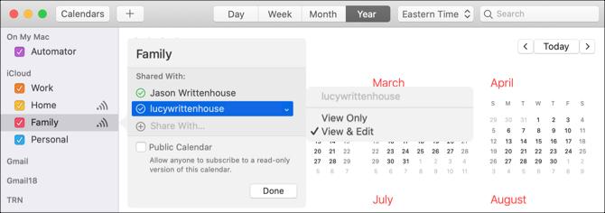 „Mac“ kalendoriaus pridėjimas Žmonės ir leidimai