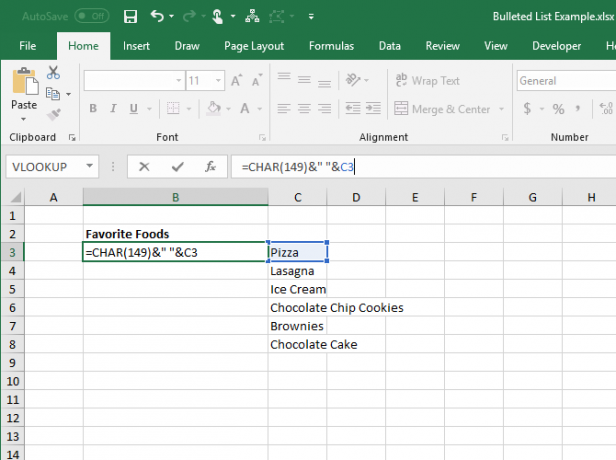 Iš „Excel“ kito stulpelio sukurkite išbrauktą sąrašą iš elementų
