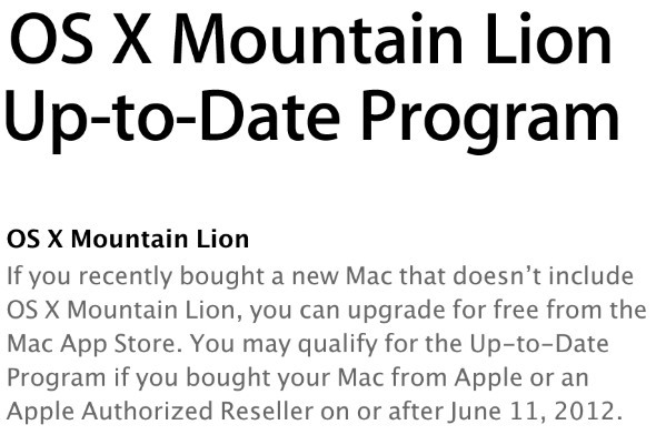 Neseniai nusipirkote „Mac“? Pateikite savo prašymą nemokamai atnaujinti versiją į OS X Mountain Lion uptodate1