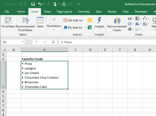 Viename „Excel“ langelyje sukurkite sąrašą su ženkleliais