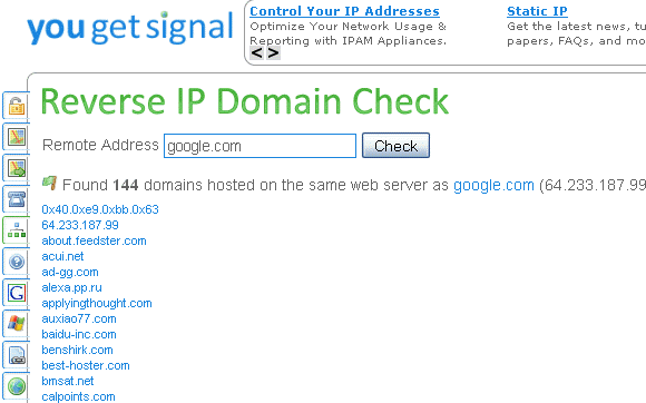 Raskite kitas svetaines, veikiančias jūsų prieglobos serveryje, naudodamiesi „YouGetSignal yougetsignalreverseip“