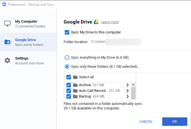 „Google-Drive-Selective-Sync“
