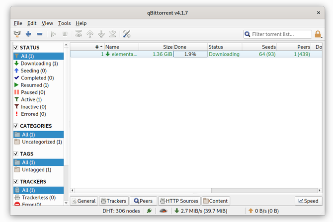 qBittorrent torrent klientas Linux