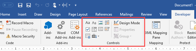 „Microsoft Word“ skirtuko „Kūrėjas“ valdymo skiltis