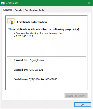 „Chrome“ svetainės sertifikatas
