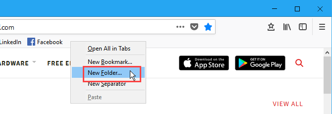 „Firefox“ žymių juostoje sukurkite naują žymių aplanką