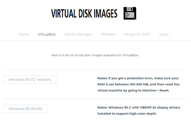 „Virtual Disk Images“ ekrano kopija