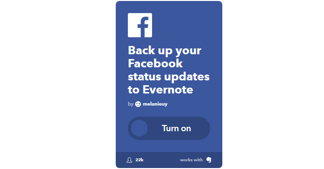 Svarbiausias IFTTT vadovas: naudokite galingiausią žiniatinklio įrankį, kaip „Pro 32IFTTT FBStatusToEvernote“