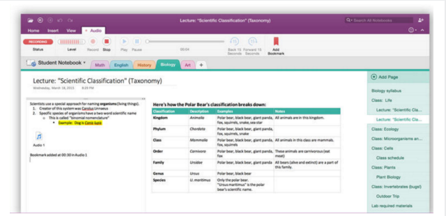 „OneNote“ ekrano kopija