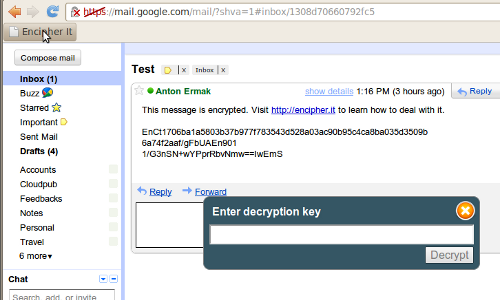 užšifruoti gmail pranešimus