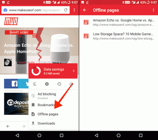 išsaugokite puslapius neprisijungę, naudodami „Opera mini“ - puslapius neprisijungę