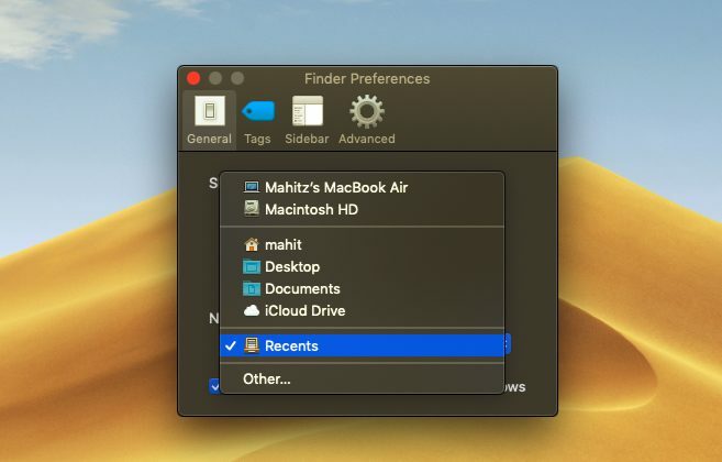 „macos Finder“ numatytasis aplankas 