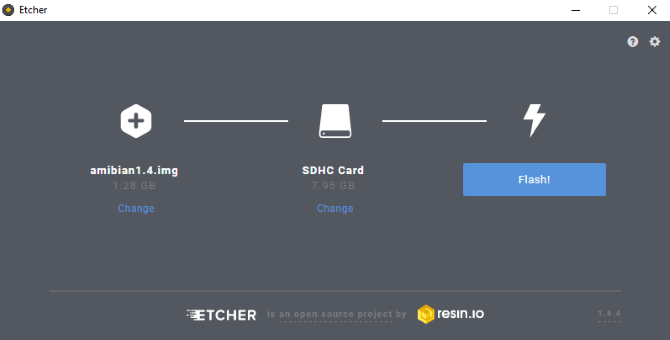 Įrašykite amibijos OS į SD kortelę naudodami „Etcher“