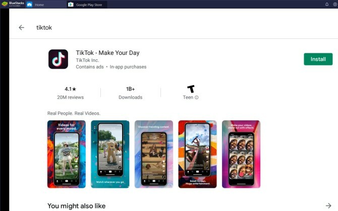 „Bluestacks“ „Google Play“ parduotuvėje „TikTok“