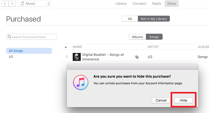 Kaip paslėpti įsigytą muziką „iTunes“ iTunes paslėpti pirkimą 670x365