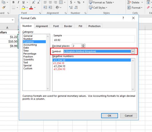 Kaip naudoti skirtingus valiutos simbolius konkrečiose „Excel Excel 3 valiutos“ ląstelėse