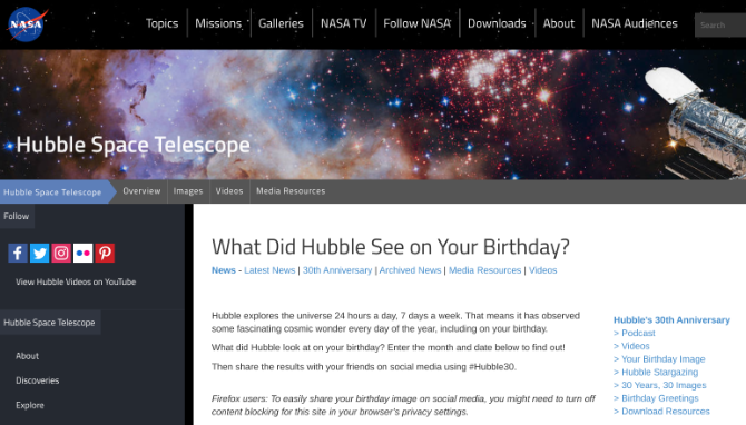 Ką Hablo teleskopas išvydo per tavo gimtadienį? Pažiūrėkite, ar NASA mini svetainėje nėra galaktikos gimtadienio šventimo