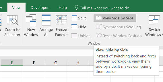 kaip palyginti du „Excel“ lapus vienas šalia kito