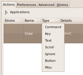 pelės gestai linux