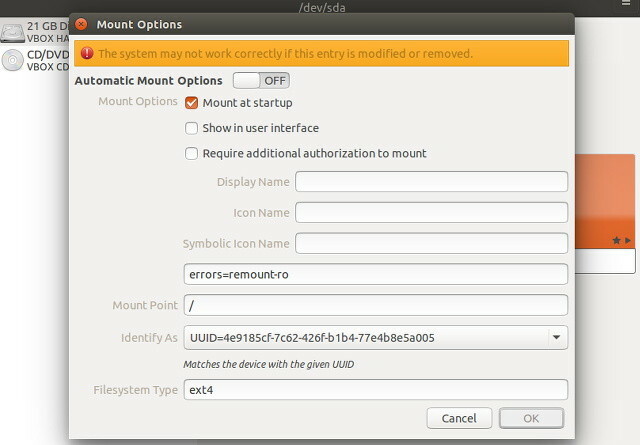 „ubuntu-disk-utility-mount-options“