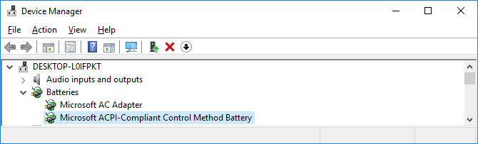 „Windows 10“ įrenginių tvarkyklės akumuliatorių tvarkyklės