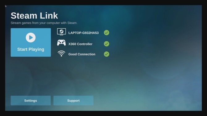 Pagrindinis „Steam Link“ konfigūracijos meniu