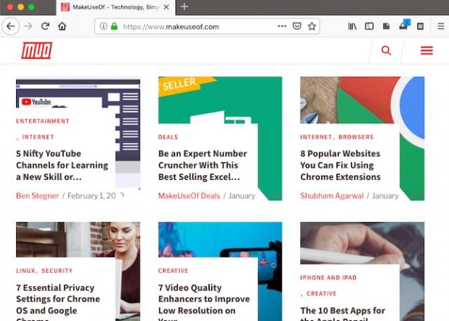 „MakeUseOf“ peržiūra „Firefox“