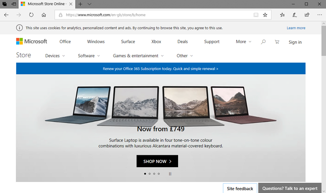 „Microsoft Edge“ ekrano kopija