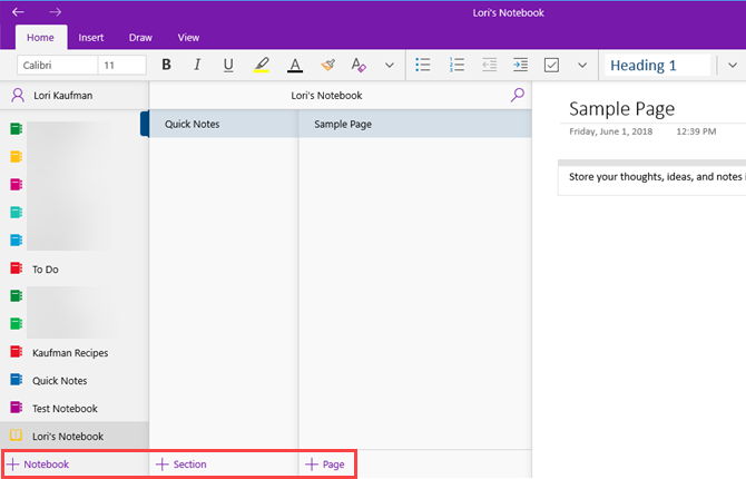 „OneNote“ organizacija
