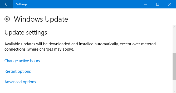 „Windows 10“ atnaujinimo nustatymai