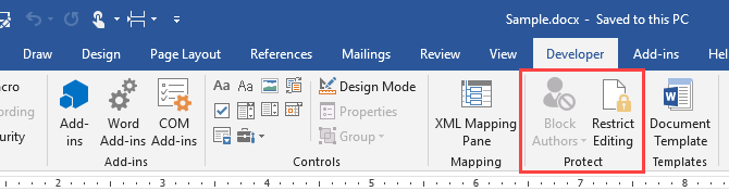 Apsaugokite „Microsoft Word“ skirtuko Kūrėjas skyrių