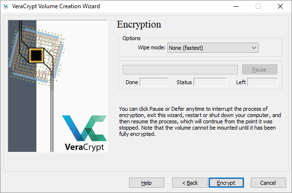 „VeraCrypt“ paleiskite šifravimą