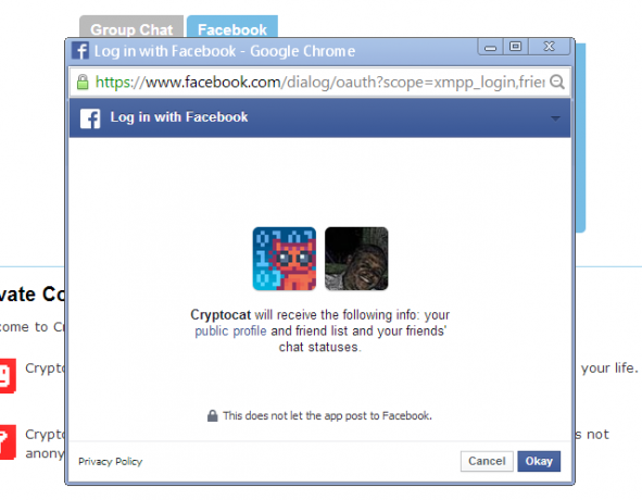 „cryptocat-facebook“ įgaliojimas