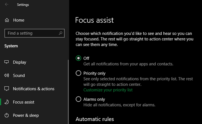 „Windows 10 Focus Assist“
