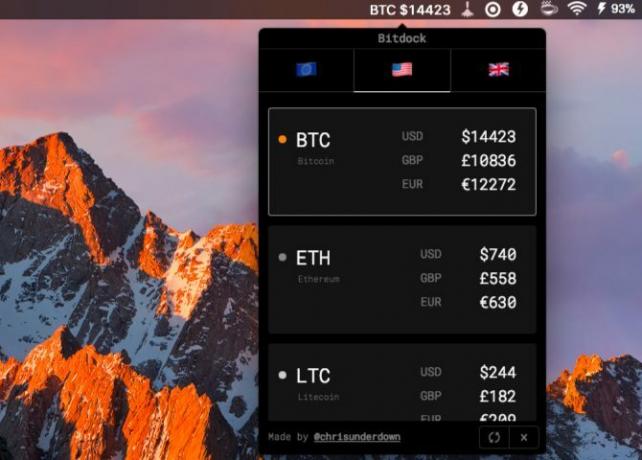 „bitdock“ - „Mac“ meniu juostos programos