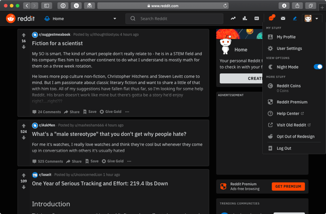 „Reddit Dark Mode“